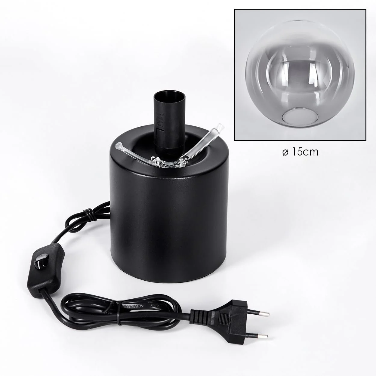 Настільна лампа HOFSTEIN Gastor метал/скло E14 15 см Чорний/Димчастий/Прозорий, фото №5