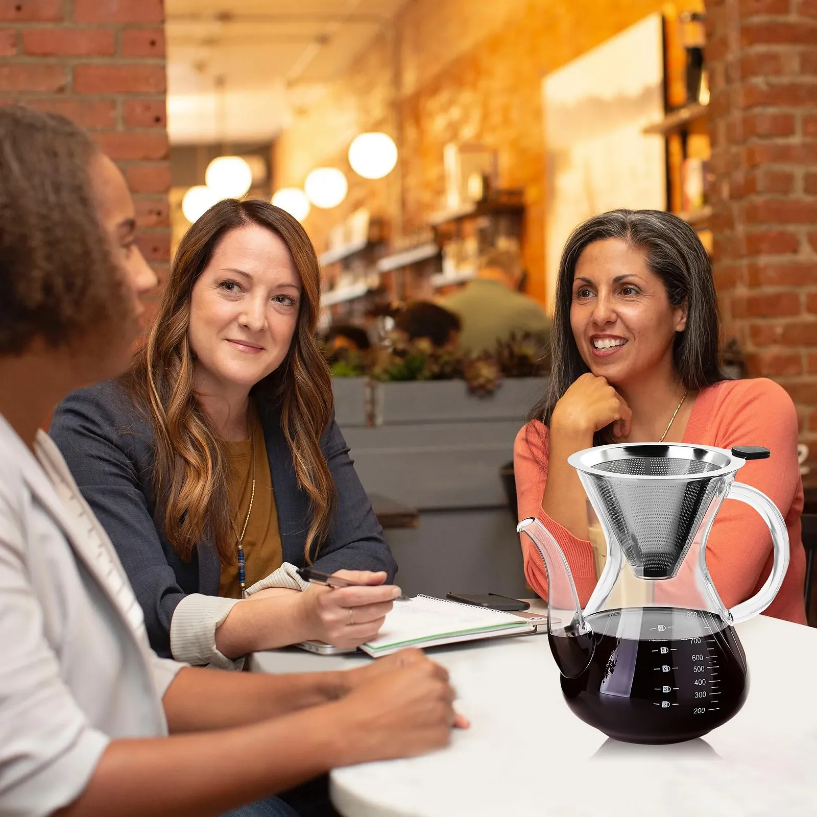 Кавник Pour Over MESNEY 800 мл, скляний кавник з фільтром з нержавіючої сталі, багаторазовий фільтр, фото №6