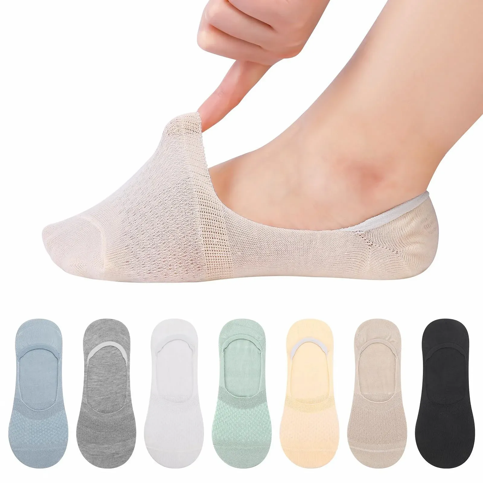 Женские носки Тип: Подследники 7 пар Цвет: Розовый, зеленый, оранжевый, серый, белый, голубой, черный, размер 35-40, фото №8