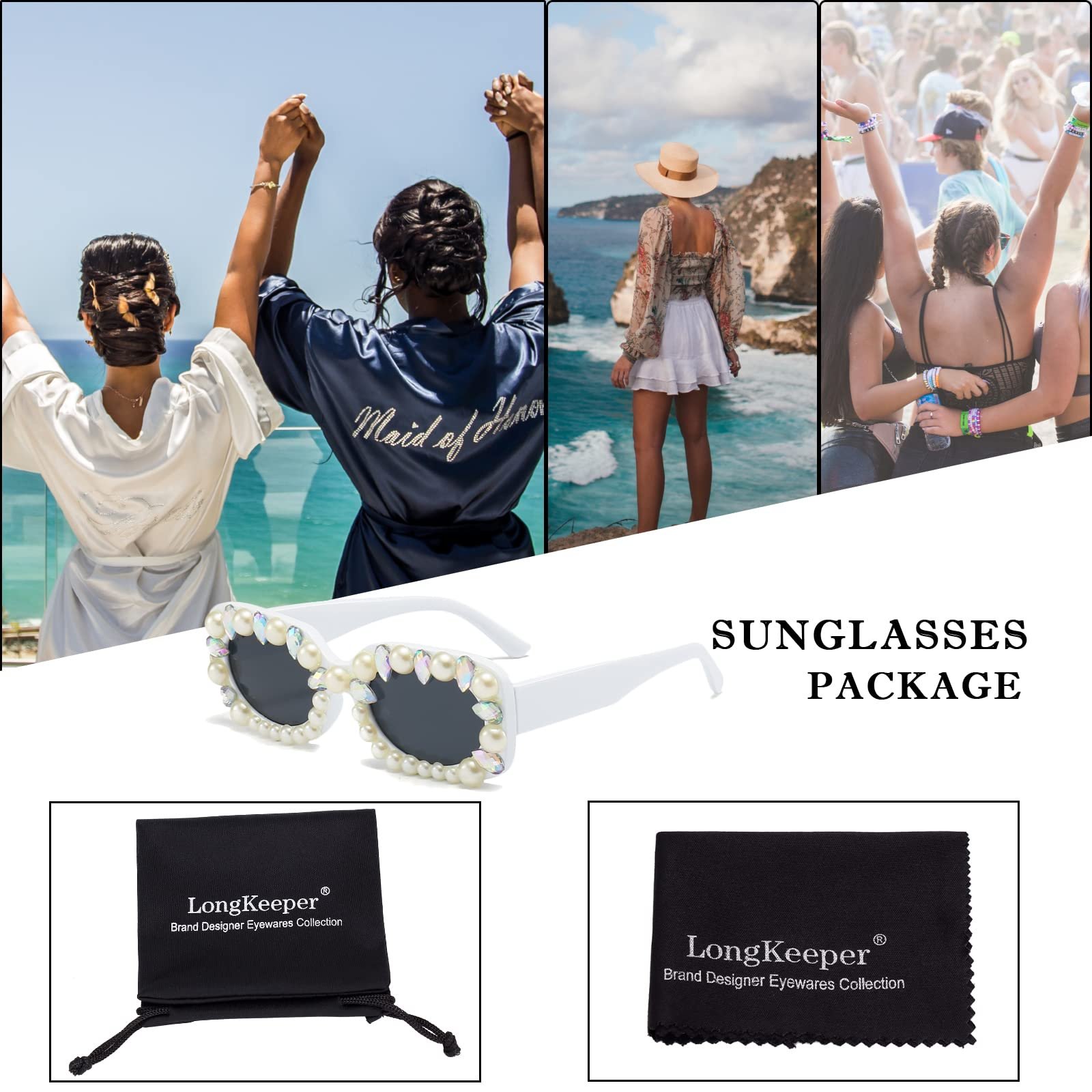 Солнцезащитные очки Retro Rectangular Long Keeper, украшенные бисером и стразами, для мужчин и женщин, фото №5