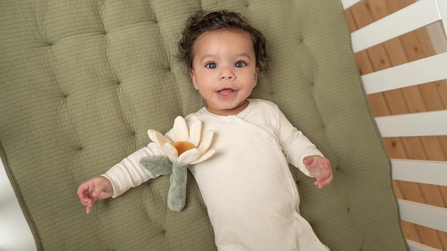 Брязкальце-хватайка Little Dutch Квітка Тканина Зелений/Білий, фото №4