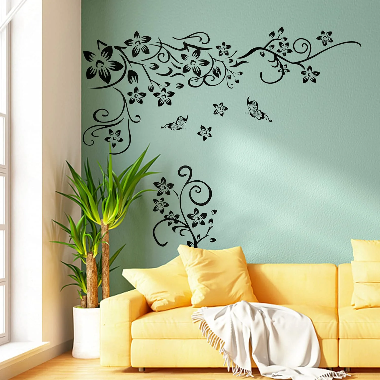 Набір наклейок на стіну Квіти та метелики 2 шт. 25 x 70 см Чорний, фото №7