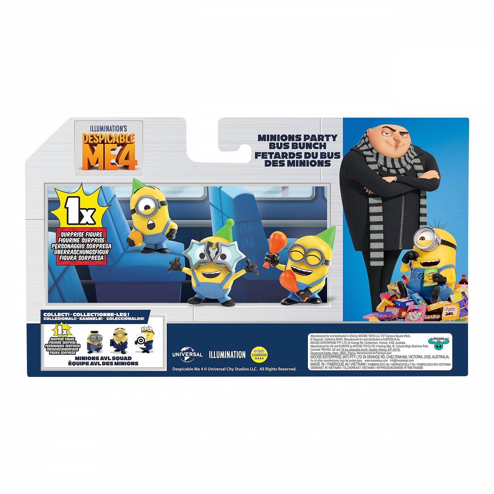 Фигурки MINIONS Despicable Me 4, набор из 4 штук, Party Bus Squad, 5,8 см, коллекционные, в наборе 3 видимые фигурки и 1 скрытая фигурка-сюрприз, фото №3