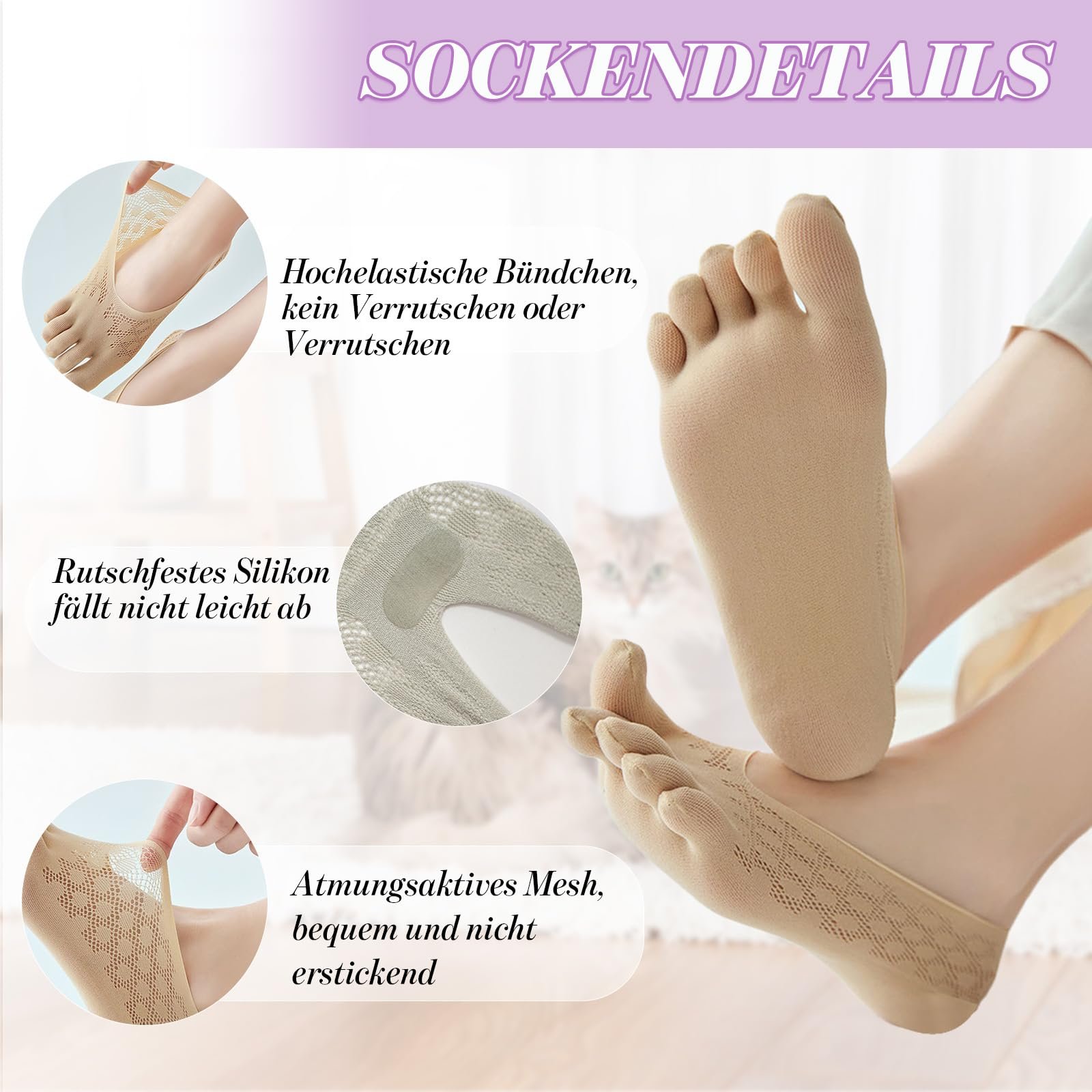 Носки с пятью пальцами Без бренда Без серии Без модели 34-39 Ice Silk Короткие невидимые носки, фото №3