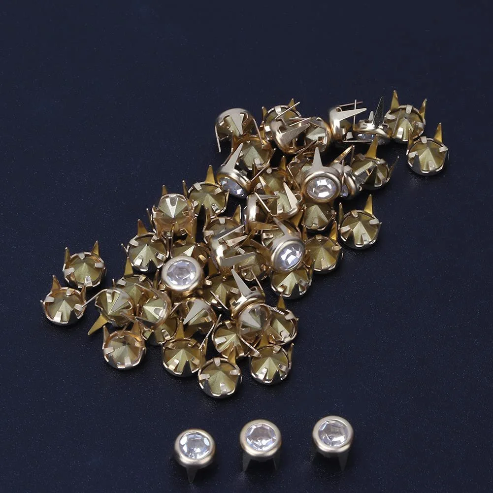 Набір 50 шт. Срібні DIY цвяшки круглі купольні заклепки, кришталеві, фото №5