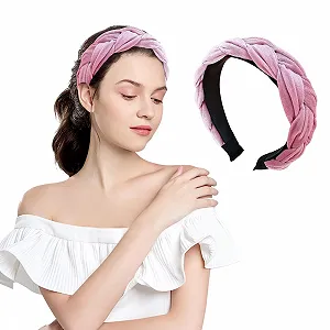 Жіночий обруч для волосся Braided з еластичною регульованою стрічкою рожевий - Фото 1