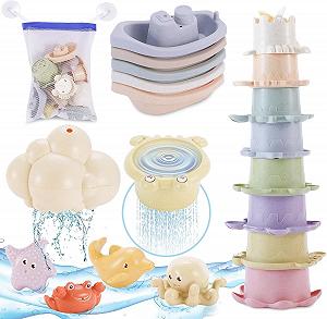 Игрушка для ванны Chinloca для малышей от 1 до 2 лет, детская игрушка для ванны, игрушка для воды без плесени с брызгалками/составными стаканчиками/лодочками для ванны - Фото 1
