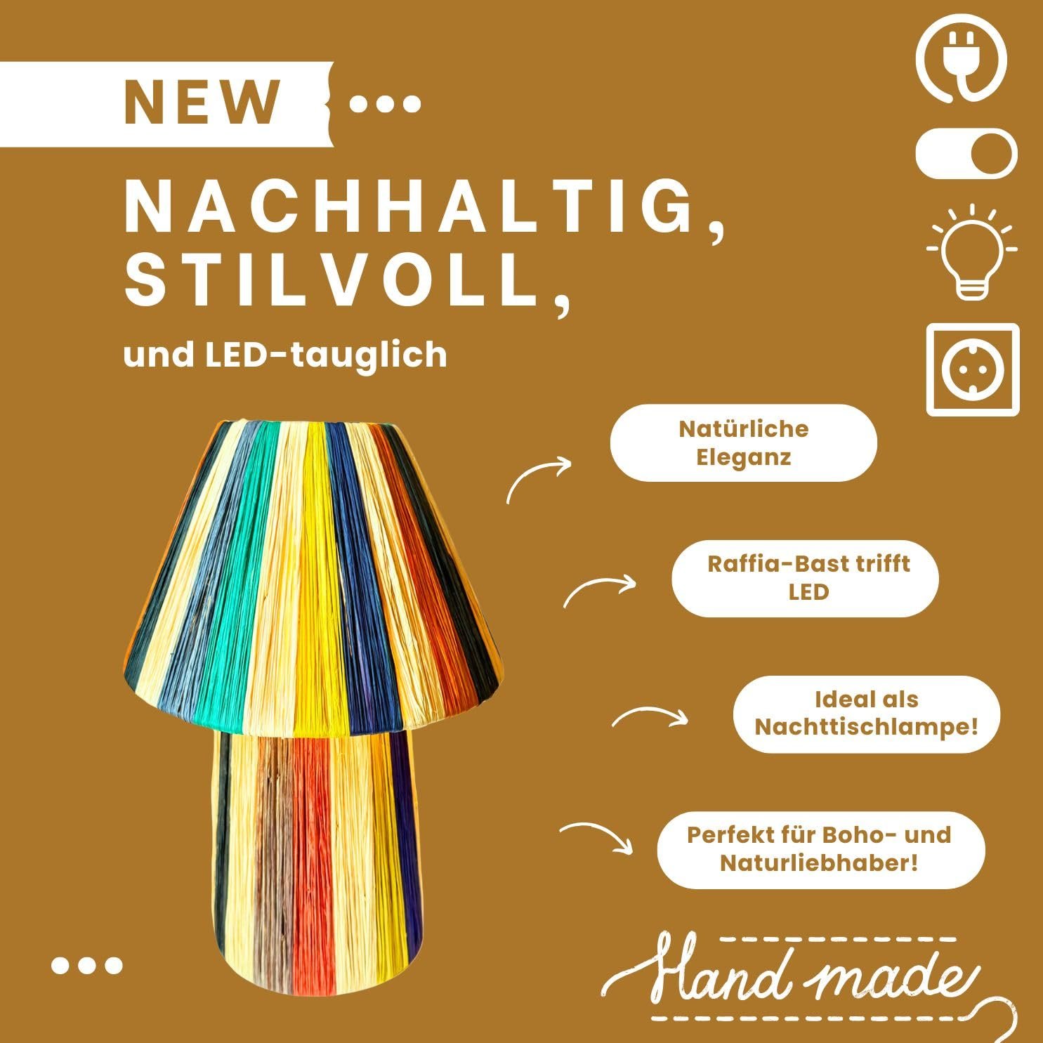 Настільна лампа Marrakech Morjan 40 см із рафії E27 Різнокольоровий, фото №6