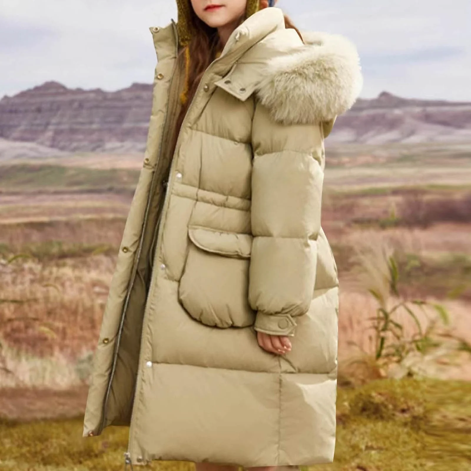 Зимнее пальто Детская зимняя куртка из хлопка Куртка средней длины с меховым капюшоном Стеганая куртка Детская куртка-пуховик унисекс Ветрозащитная парка на молнии Лыжная куртка Зимнее пальто Теплая куртка для активного отдыха, фото №2