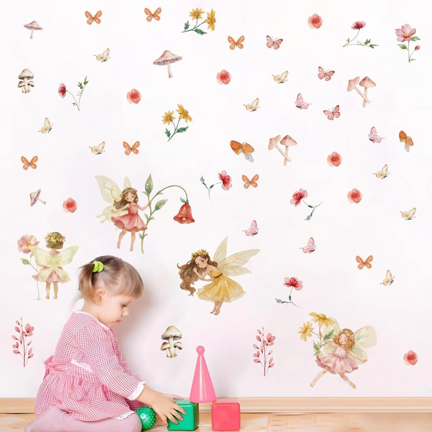 Наклейка на стену Феи Цветы Эльфы Бабочки Грибы 98 x 30 см, фото №3
