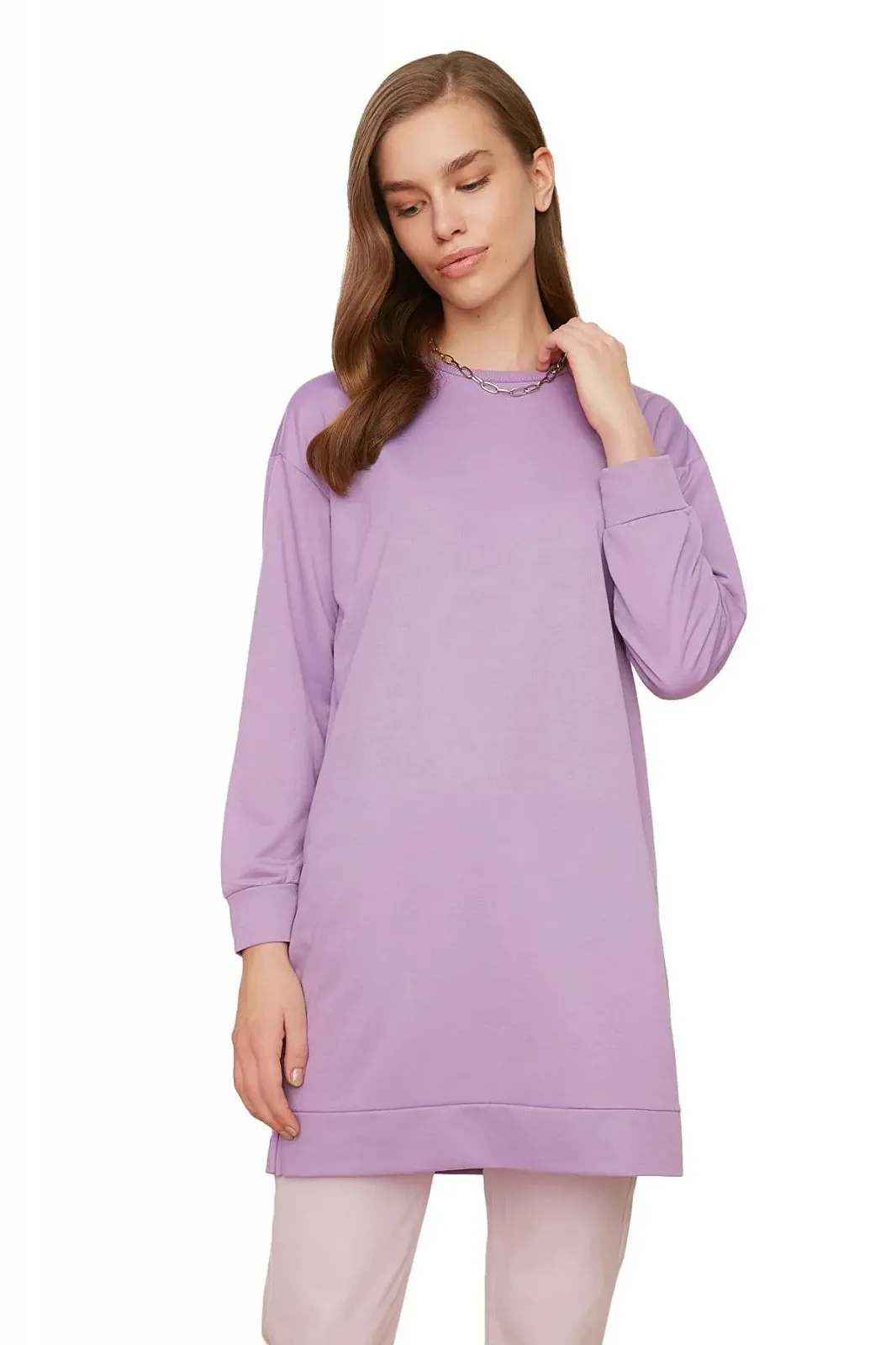 Женский вязаный свитшот TRENDYOL Basic с воротником стойкой, сиреневый, фото №1