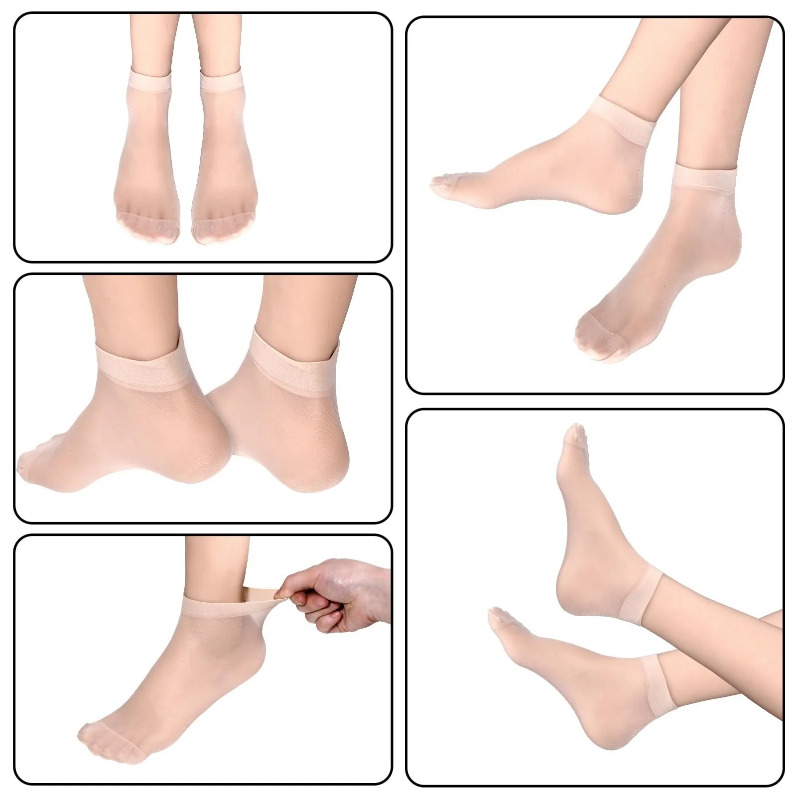 Носки женские 10 пар Тонкие прозрачные нейлоновые гольфы до щиколотки Короткие чулочные носки для платья, телесный цвет, фото №7