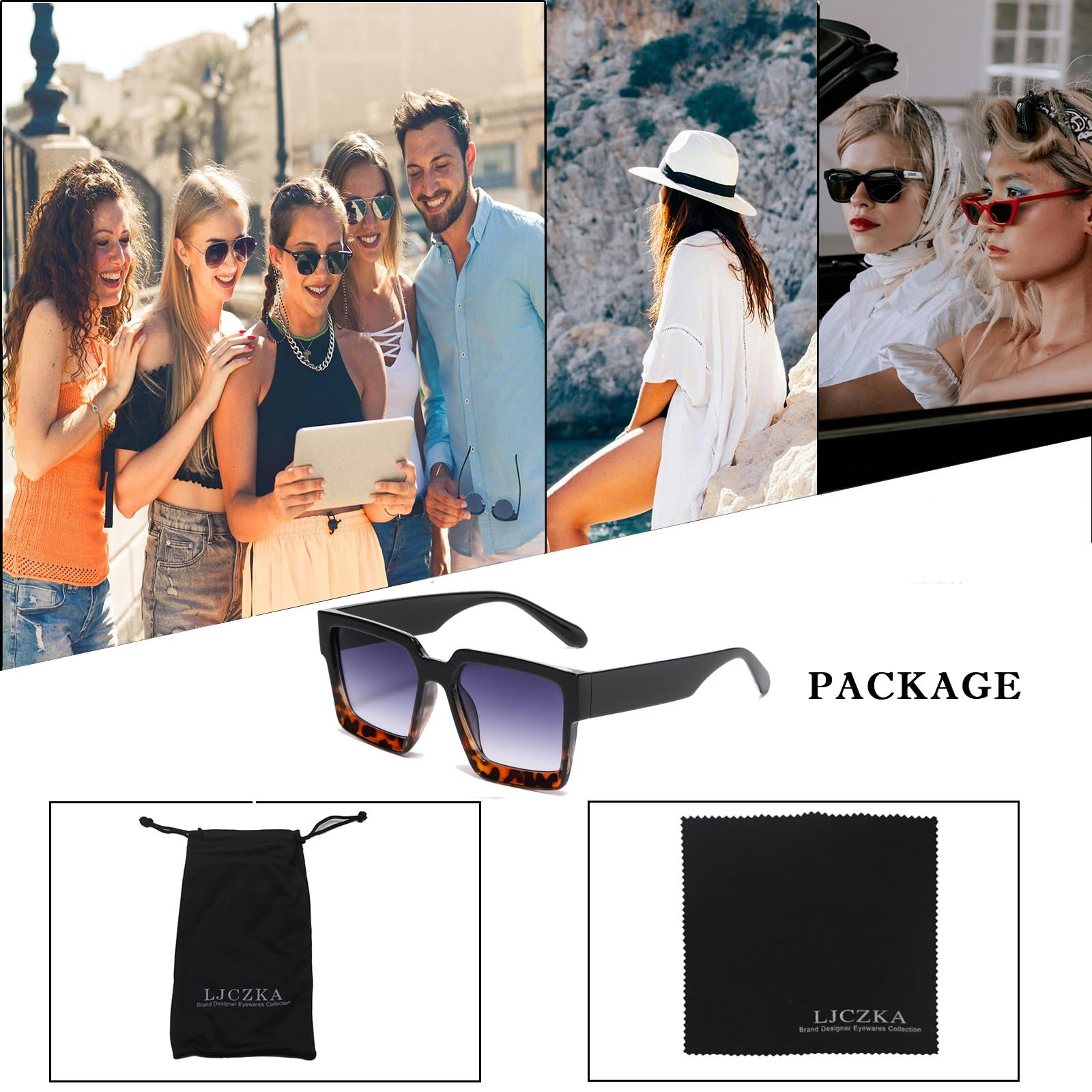 Сонцезахисні окуляри Квадратні Оверсайз LJCZKA Прямокутні Модні Класичні 90-х UV400, фото №5