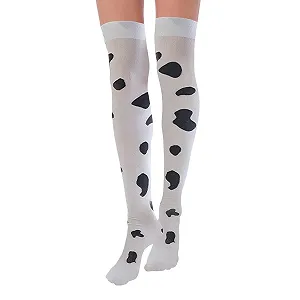 Чулки выше колена С рисунком животных, Милая Коровка, Эластичные, Полосатые, Очень длинные носки для девочек и женщин, Белый, Один размер - Фото 1