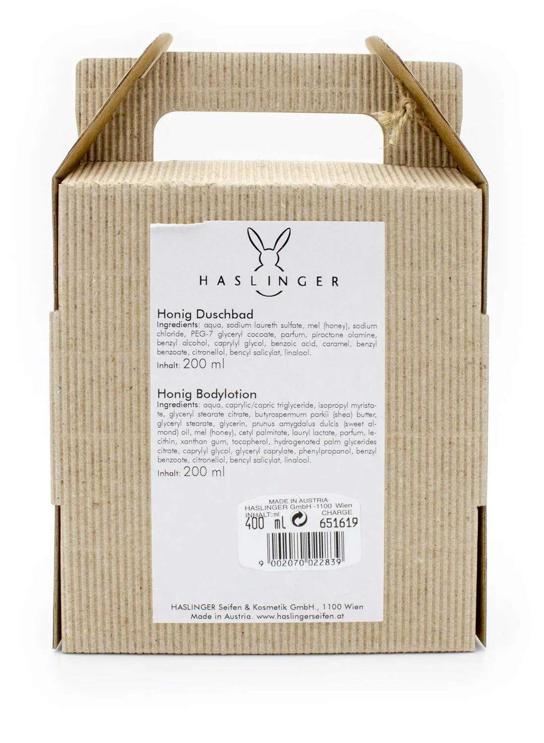 Набір у подарунковій коробці: Медове миття для душу, шампунь та лосьйон для тіла Haslinger, 200 мл, фото №2