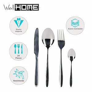 Набір столових приборів Well Home 24 предмети нержавіюча сталь срібне покриття synthetic.ua - Фото 1