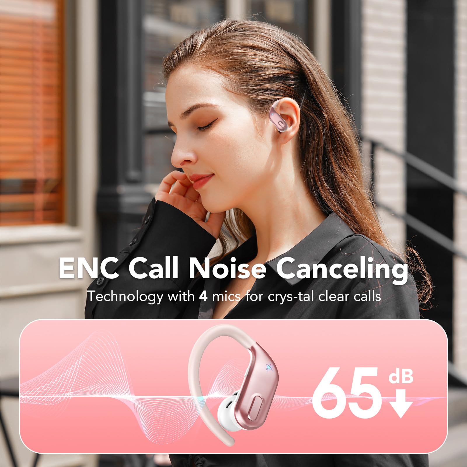 Наушники Bluetooth Спортивные Беспроводные 5.3 Вкладыши 4 ENC Микрофоны 80 часов Глубокий бас Кнопочное управление IPX7 Водонепроницаемые Крюки для iOS/Android Розовый красный, фото №5