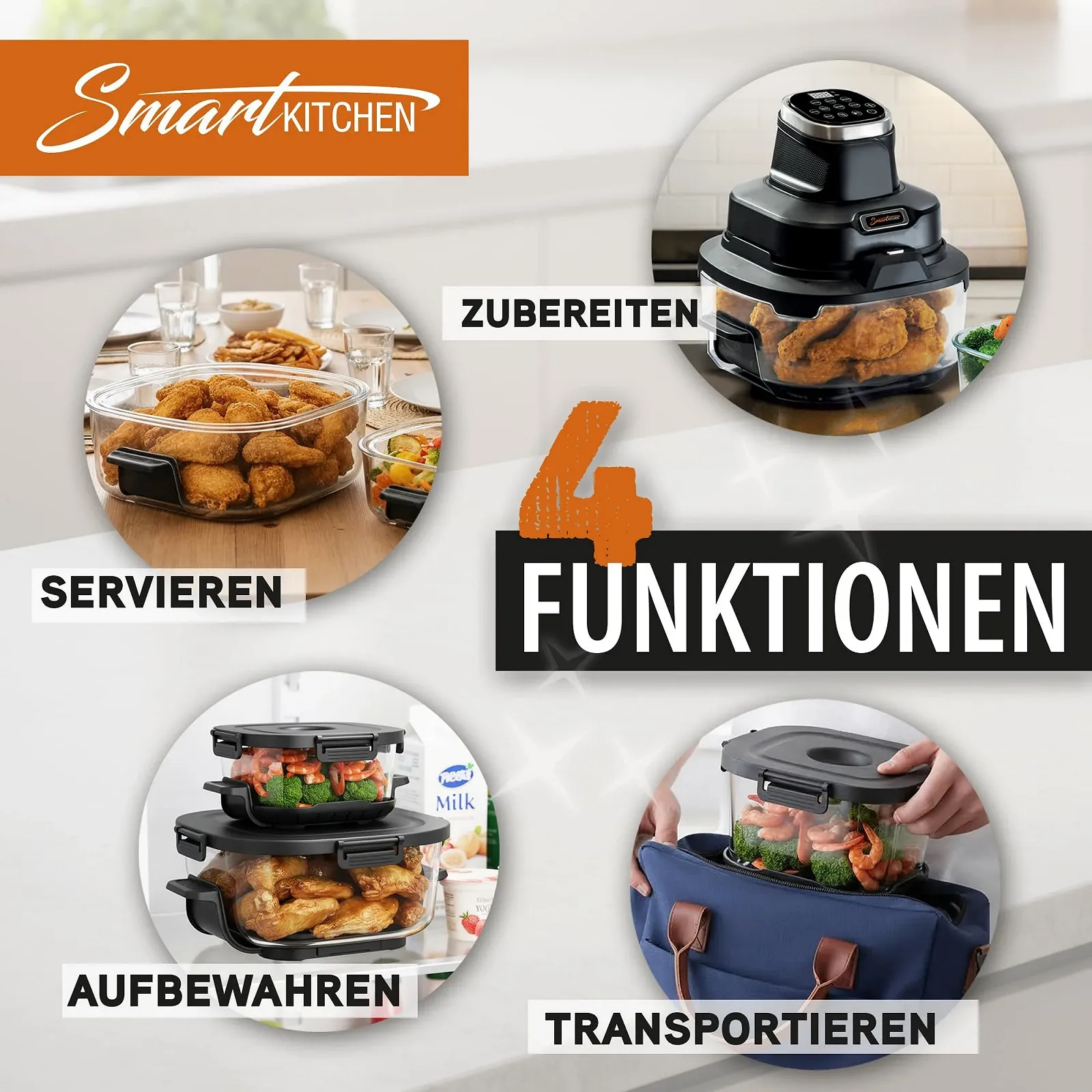 Мультипіч Smart Kitchen 4-в-1 4 л + 1.5 л Скляний контейнер Компактна Чорна, фото №2 Мультипіч Smart Kitchen 4-в-1 4 л + 1.5 л Скляний контейнер Компактна Чорна, фото №2