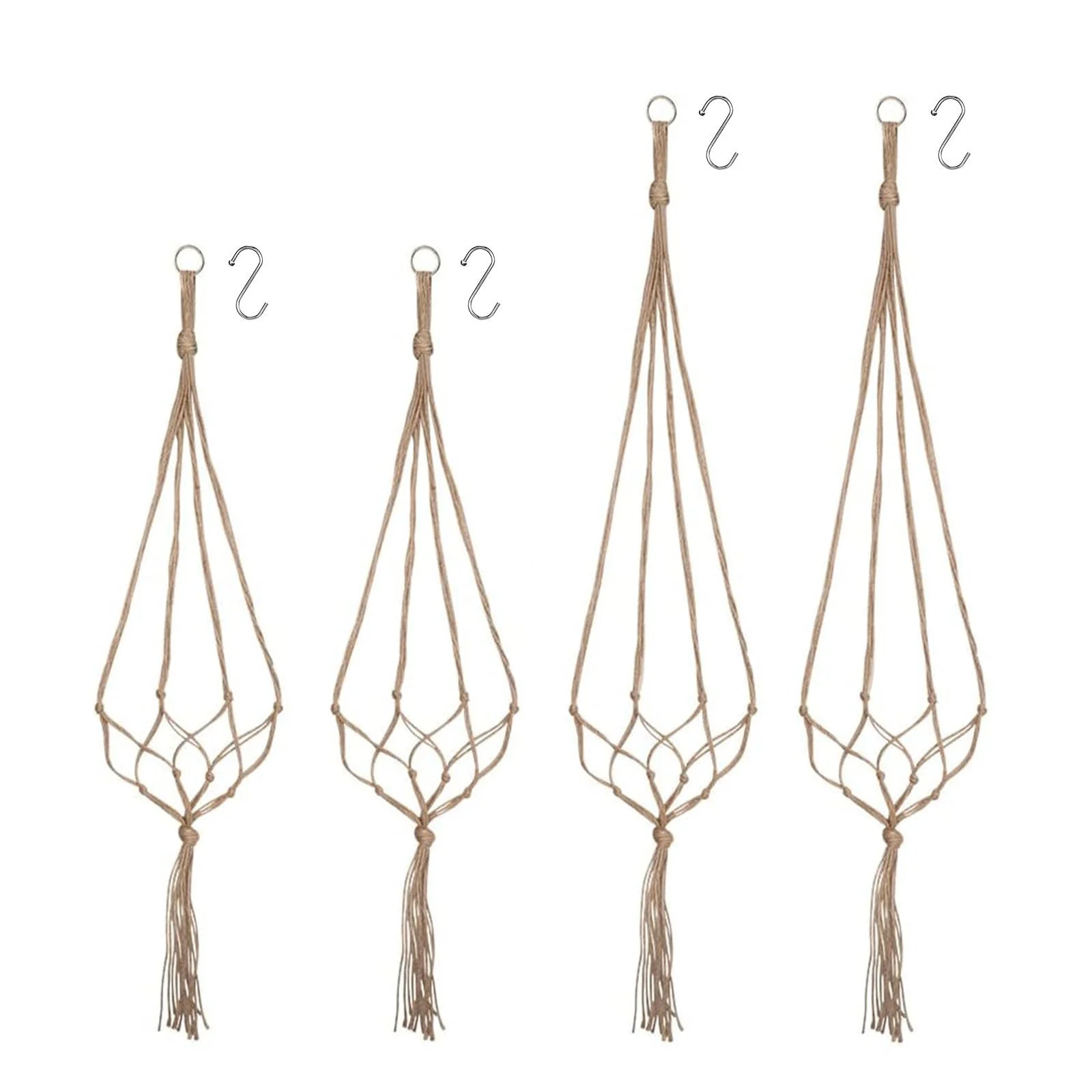 Подвесные кашпо макраме 4 шт. из пеньковой веревки 90/105 см, фото №1