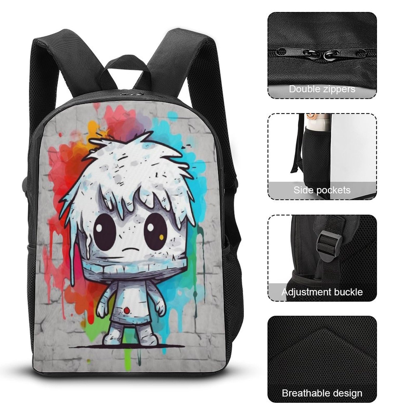 Рюкзак NACHOMACHO Rainbow Monster Colourful Шкільний Для хлопчиків та дівчаток-підлітків Водонепроникний 17 дюймів, Стиль, фото №4