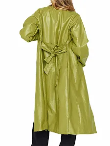 Жіноче повсякденне PU штучне шкіряне довге пальто-тренч вітрозахисне з поясом однотонне з лацканами synthetic.ua - Фото 1