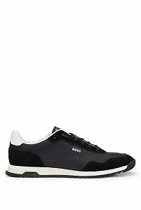 Кросівки BOSS Zayn Lowp на шнурівці з текстурованої тканини із замшевими деталями - Фото 1