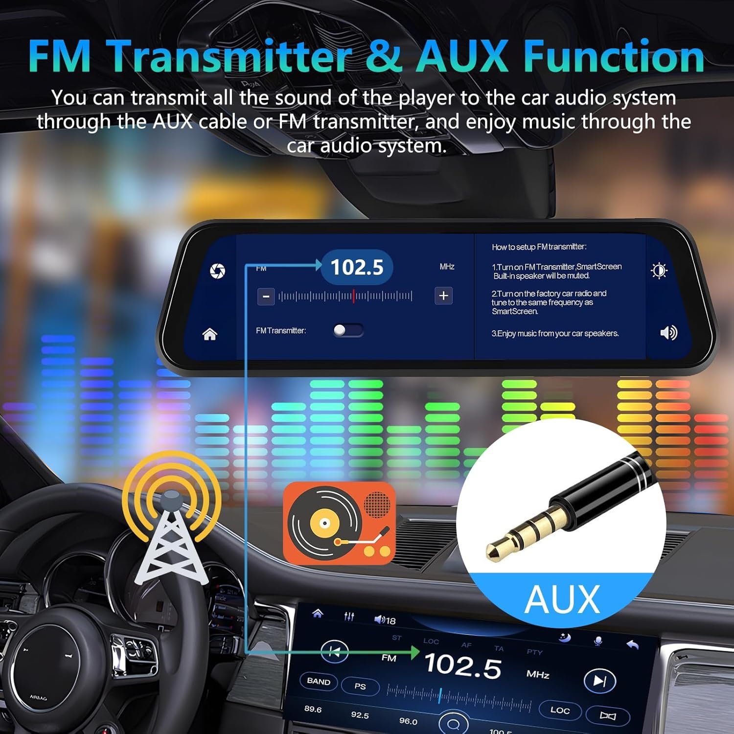 Відеореєстратор Podofo / Full HD / 170° / Wi-Fi / Bluetooth / 64ГБ вбудованої пам'яті / Сенсорний дисплей / Чорний, фото №5