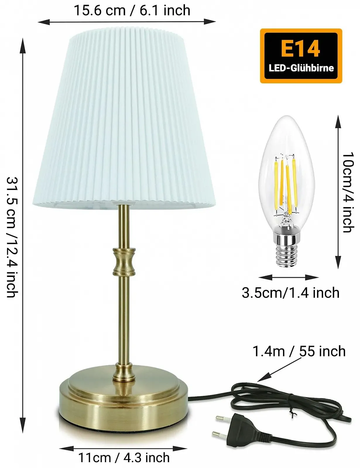 Настільна лампа сенсорна димована 31.5 см 3 рівні яскравості Золота, фото №5