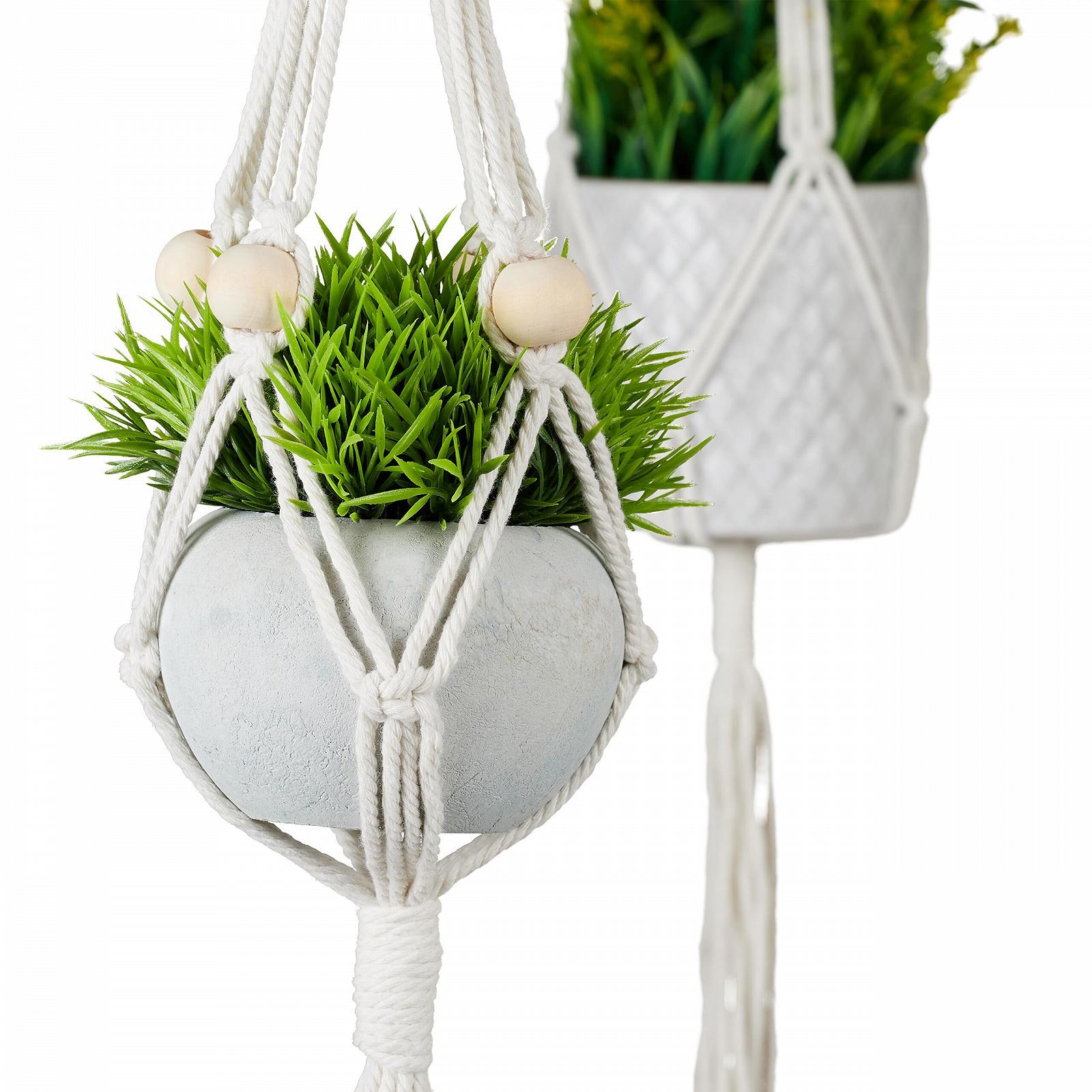 Підвісне кашпо макраме Relaxdays Набір з 7 шт. Бавовна Кремовий, фото №7