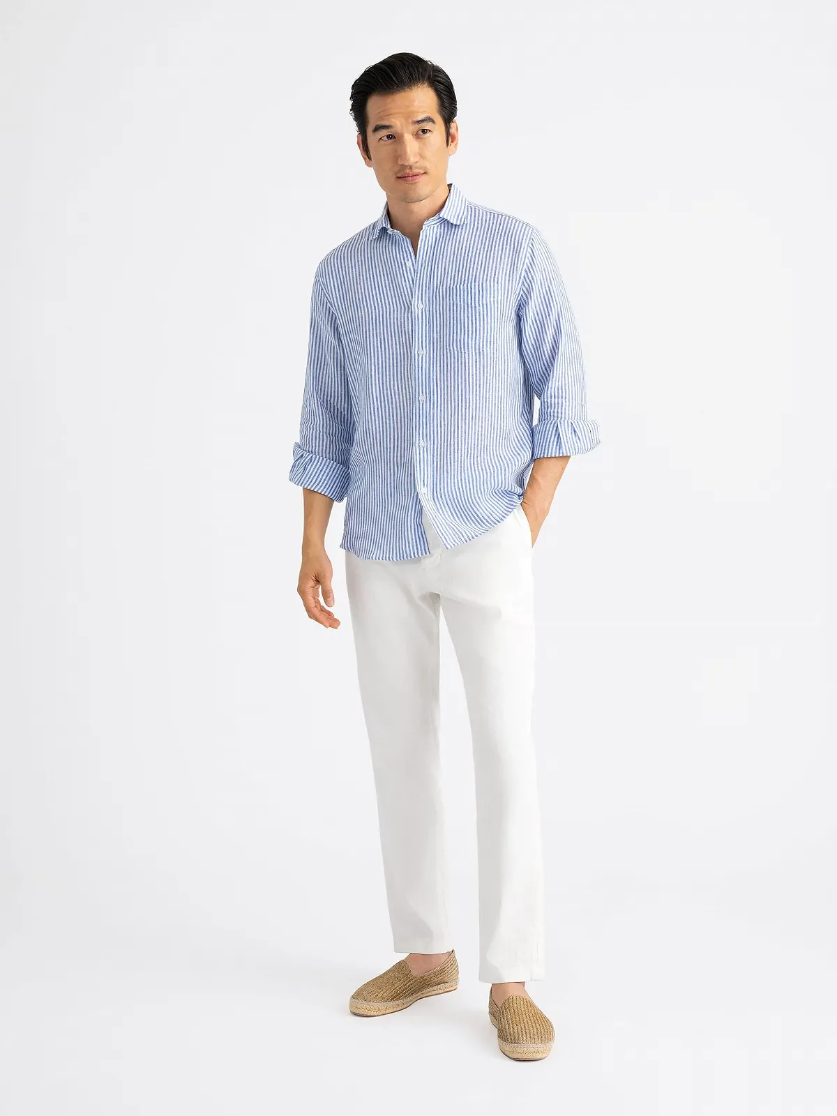 Мужская рубашка Guess - Eco Nautical Striped Linen Shirt Голубая - L, фото №2 Мужская рубашка Guess - Eco Nautical Striped Linen Shirt Голубая - L, фото №2