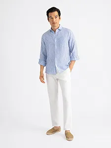 Мужская рубашка Guess - Eco Nautical Striped Linen Shirt Голубая - L synthetic.ua - Фото 1