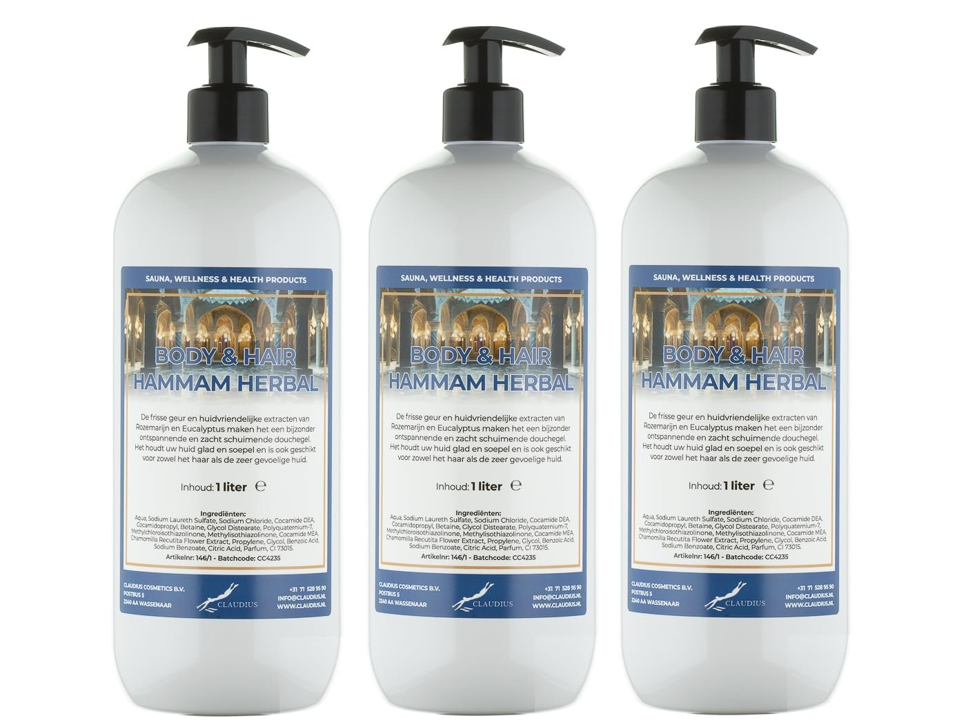 Гель для душу та шампунь Body & Hair Hammam Herbal 2 в 1 1 л - Набір із 3 шт. - з помпою, фото №1