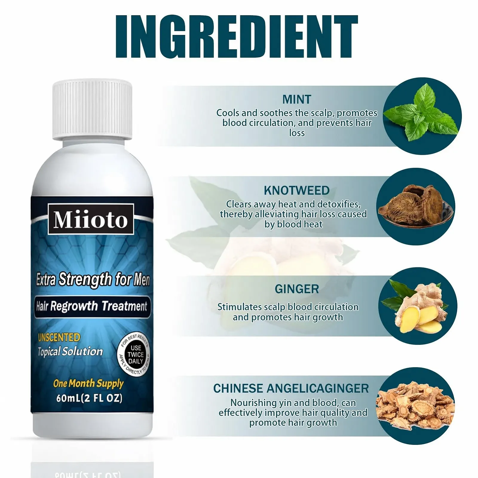 Сироватка для росту волосся Miioto, 180 мл, засіб для росту волосся для чоловіків, фото №3