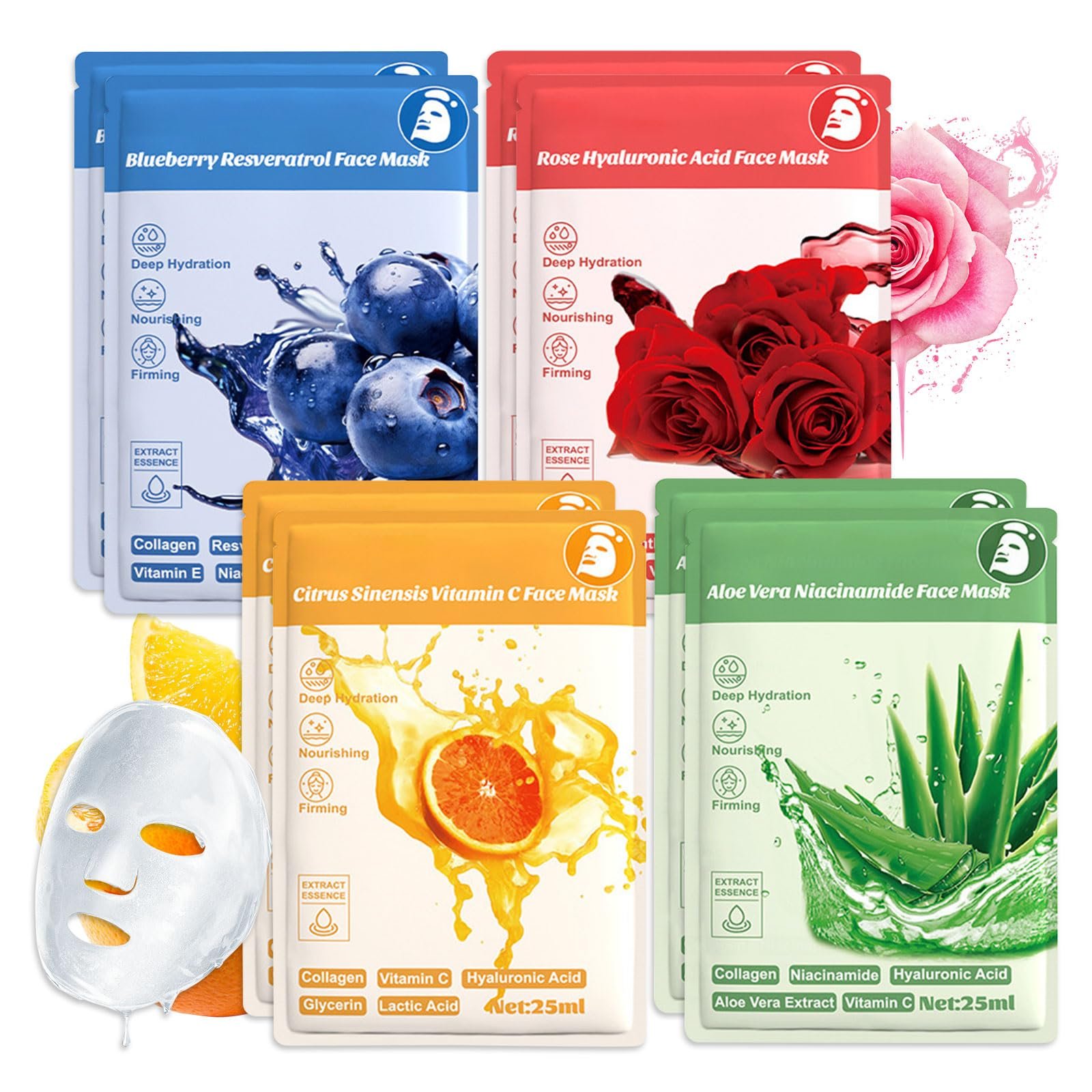 Тканинні маски для обличчя Набір Зволоження Зміцнення, фото №1