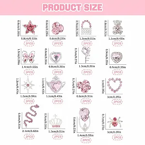 Y2k, набір 3сплав, 3D Прикраса для нігтів Серце, зірка, змія з кришталем, камінь-вишня, аксесуари для прикраси synthetic.ua - Фото 1