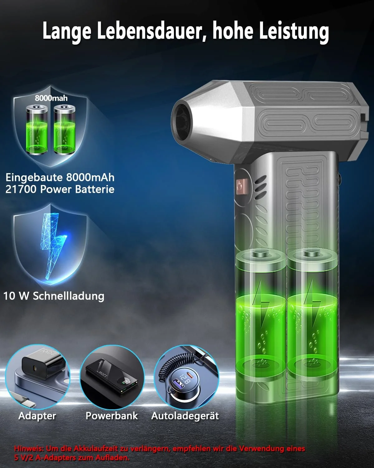 Електрична повітродувка-пилосос 2-в-1 MAEZOE 130 000 об/хв Плавно регульована швидкість 8000 мАг Сріблясто-сірий, фото №9 Електрична повітродувка-пилосос 2-в-1 MAEZOE 130 000 об/хв Плавно регульована швидкість 8000 мАг Сріблясто-сірий, фото №9