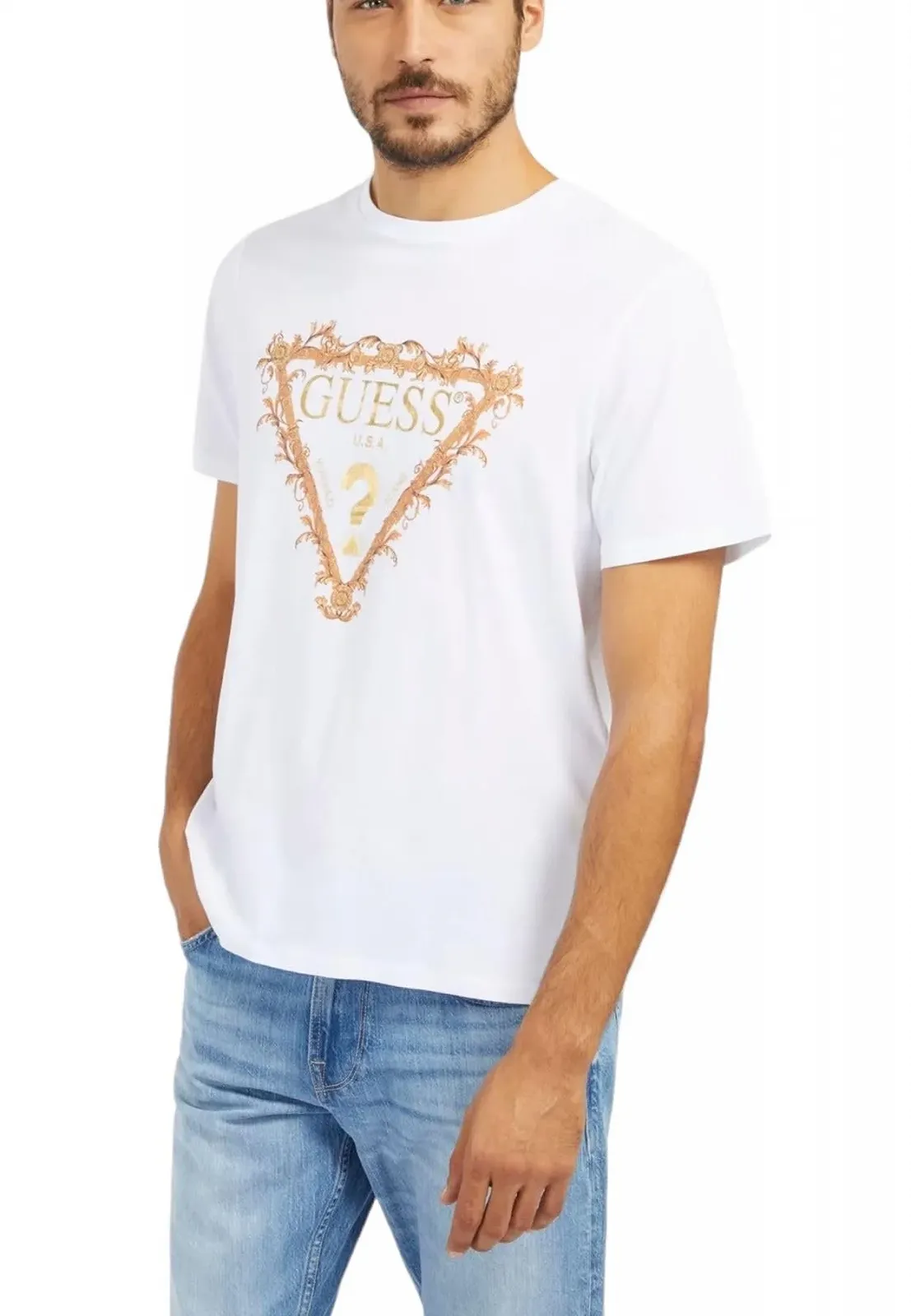 Футболка GUESS чоловіча з короткими рукавами Tri Scroll Tee, біла, L, фото №2