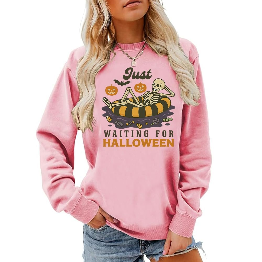 Свитшот С надписью Just Waiting For Halloween Lustiges Halloween Унисекс, фото №1