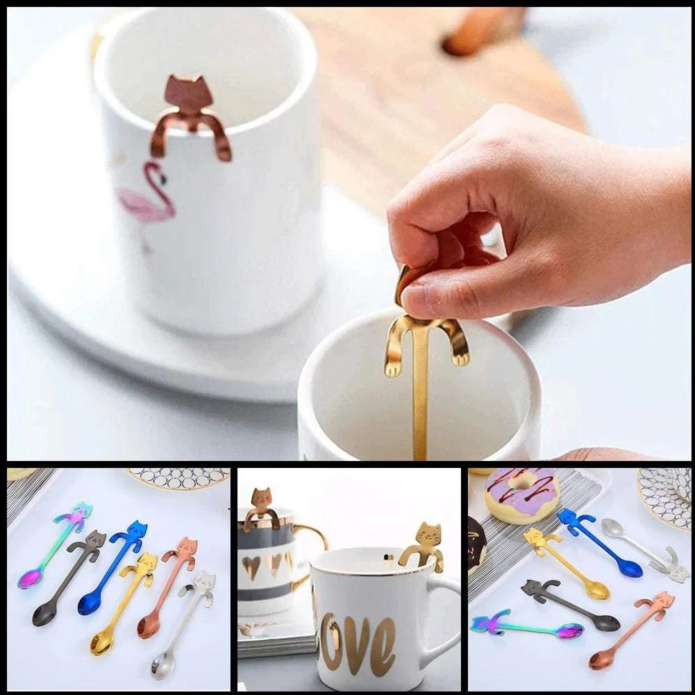 Ложка для кави Котяча форма з нержавіючої сталі Золотий, фото №2