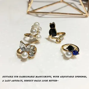 Кольца для ногтей с открытыми кончиками пальцев, эстетичные стразы, модные бусины, ювелирные изделия, милые металлические кольца на костяшки в виде животных для женщин и девушек, синие стразы synthetic.ua - Фото 1