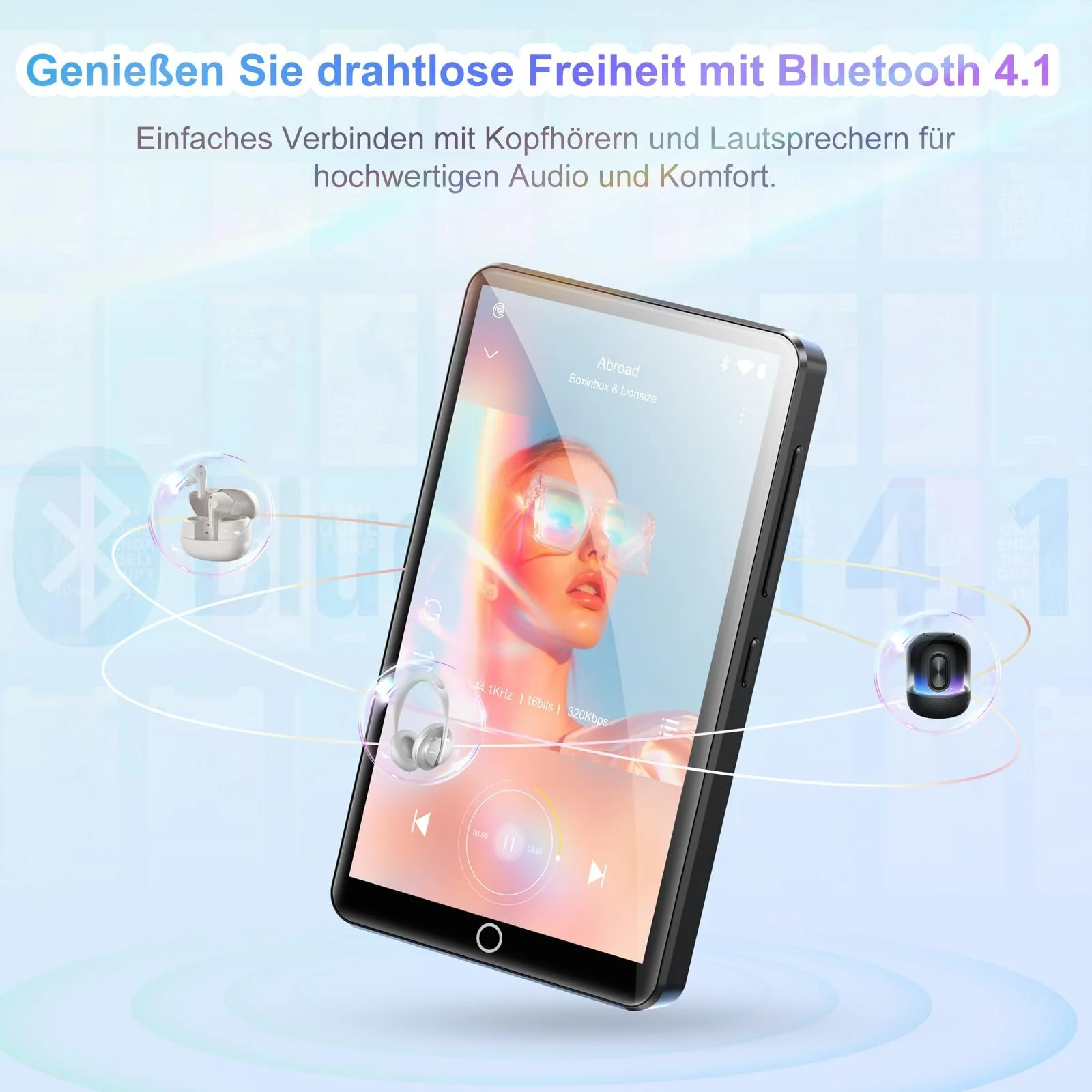 MP3 плеєр з Bluetooth і WiFi 80 GB, сенсорний екран 4.02 дюйма, з камерою, Android, Spotify, Audible, Amazon Music, Deezer, HiFi, з динаміком, FM-радіо, фото №5