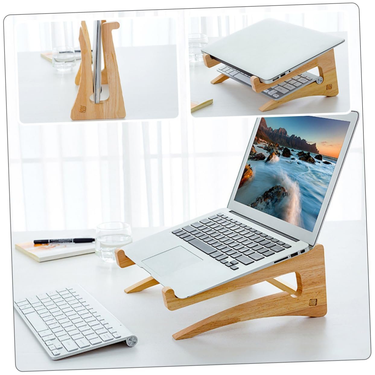 Подставка для ноутбука деревянная для стола с улучшенным отводом тепла. Стабильная и прочная подставка для ноутбука. Многофункциональный держатель для ноутбука, планшета и книг в офисе., фото №9