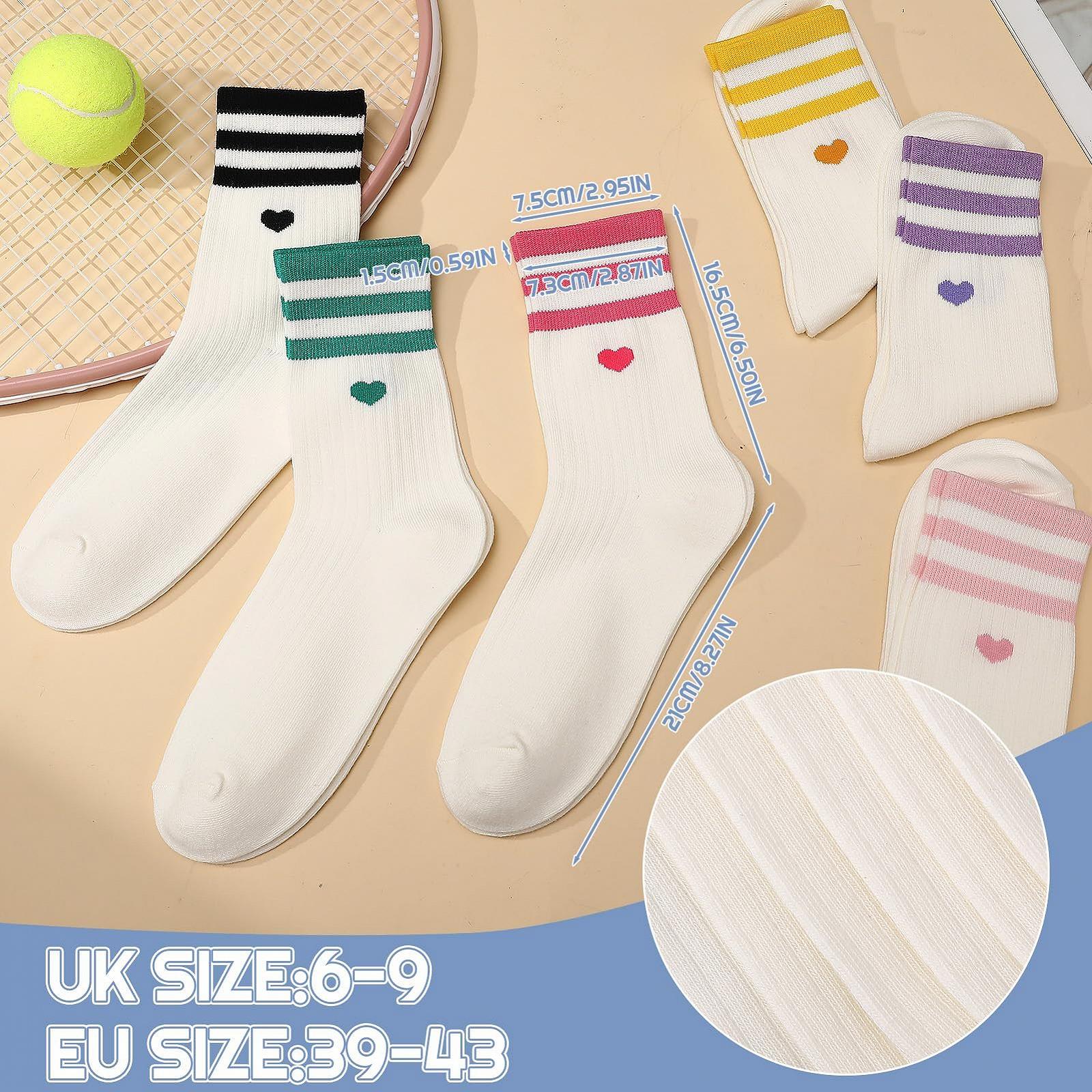 Теннисные носки с сердечками для женщин, белые спортивные носки 35-38 39-43 для бега, хлопковые носки для тенниса, подарки для женщин на день рождения (6 пар), фото №2