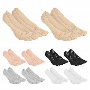 Носки с пальцами 10 пар Ортопедические компрессионные носки Низкие носки с пальцами Невидимые носки с разделенными пальцами с гелевой вкладкой, белый, черный, розовый, серый, телесный цвет - Фото 1