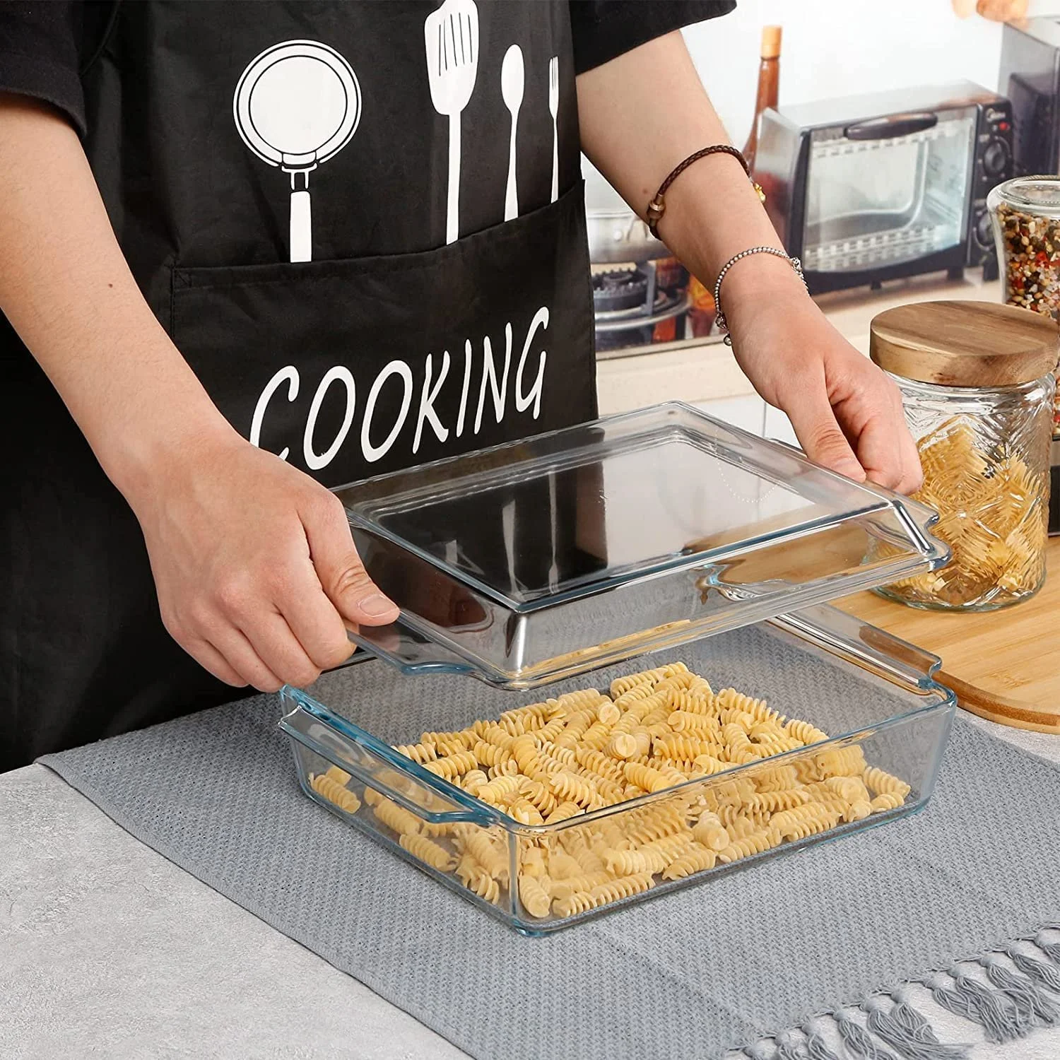 Форма для запекания прямоугольная с крышкой 2 л стеклянная для лазаньи, фото №3