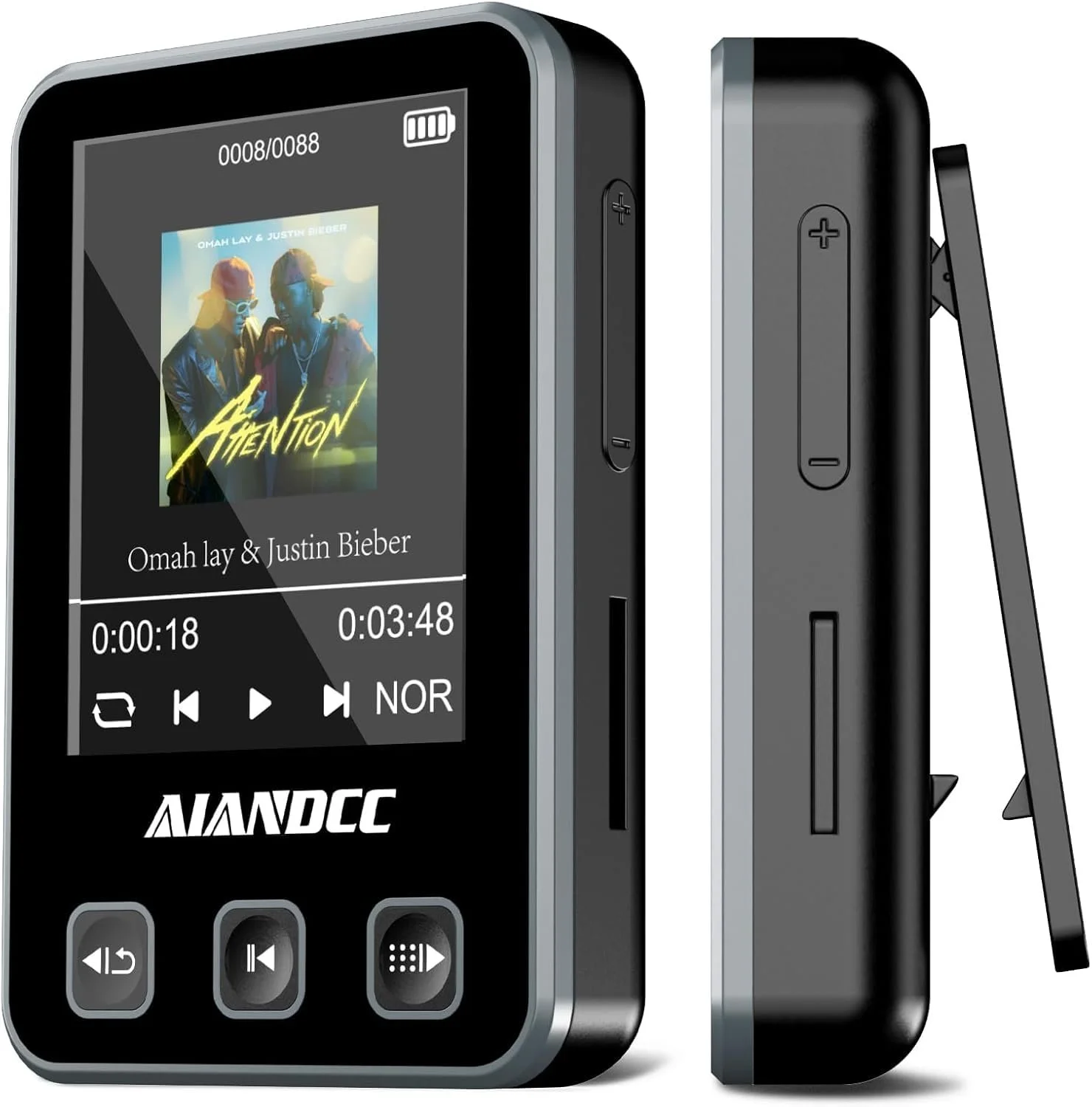 MP3 плеер Bluetooth 5.3 со спортивным зажимом и ремешком, 1.77-дюймовый TFT цветной экран, с наушниками, поддержка SD-карты до 128GB, Черный, фото №1