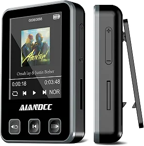 MP3 плеер Bluetooth 5.3 со спортивным зажимом и ремешком, 1.77-дюймовый TFT цветной экран, с наушниками, поддержка SD-карты до 128GB, Черный - Фото 1