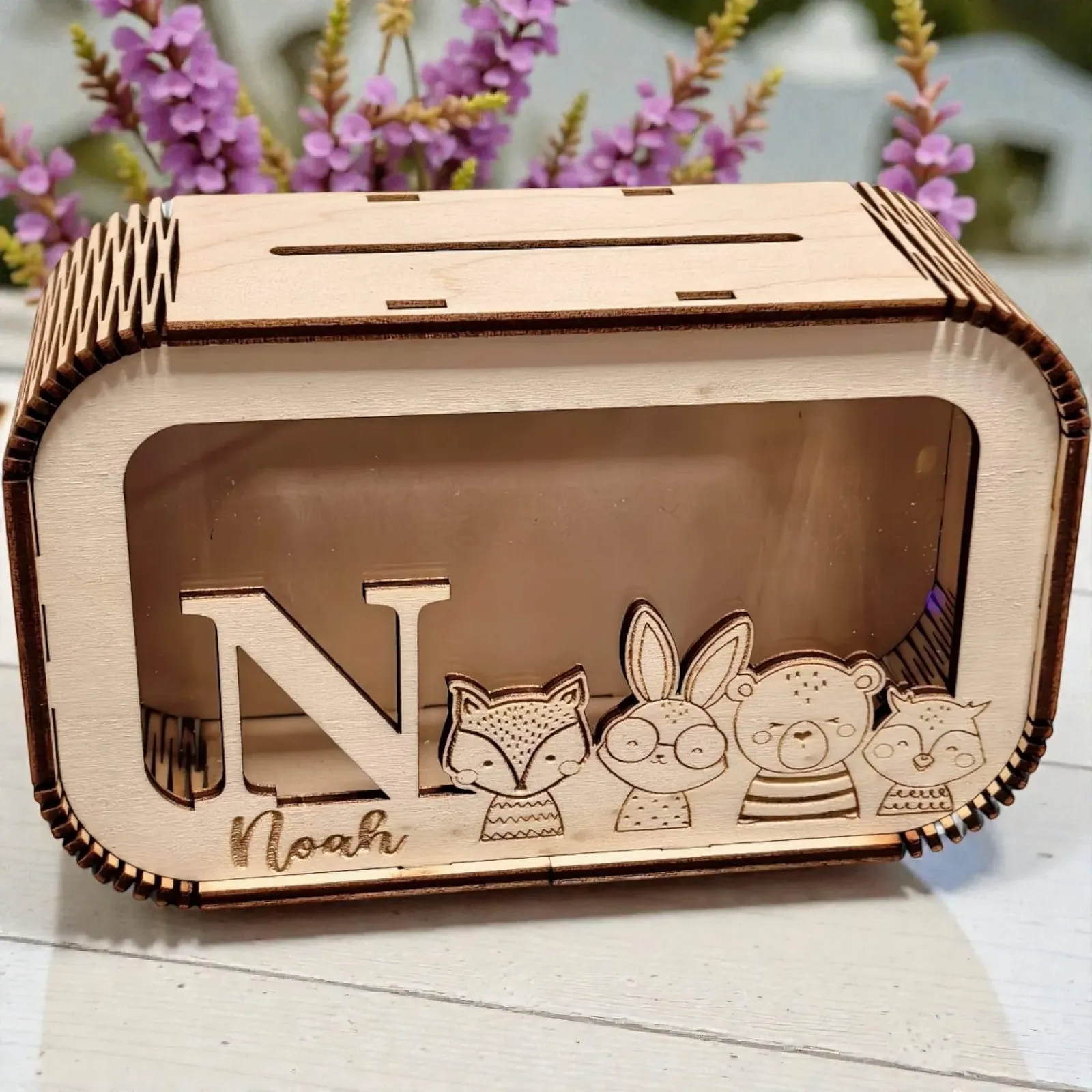 Скарбничка дерев'яна персоналізована з лісовими тваринами Fuchs Bär REH Design, фото №2