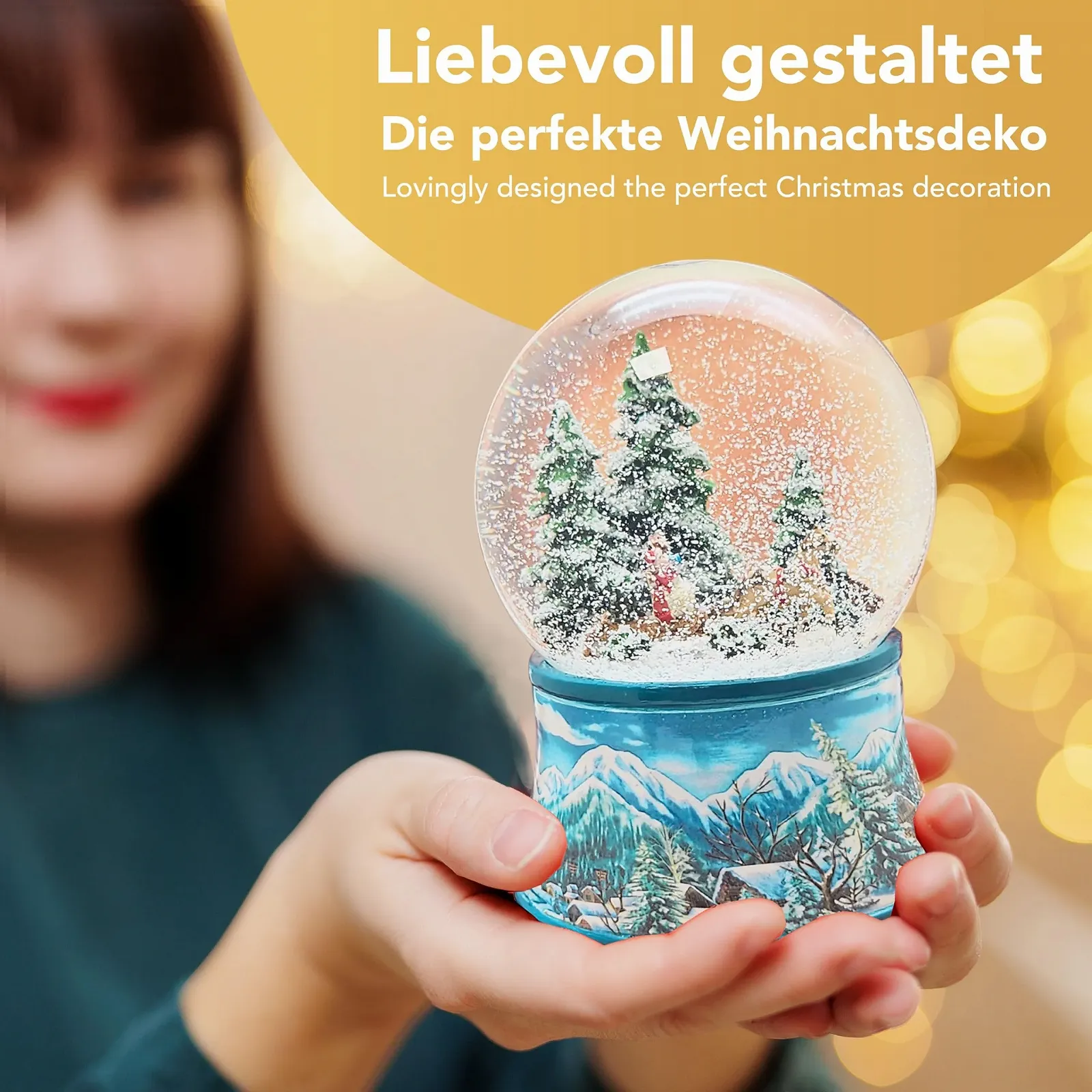 Снігова куля Сани, Різдвяна ялинка, Блакитна основа із зимовим пейзажем, з музичною скринькою, висота: 14 см, ширина: 10 см, 20102, фото №2