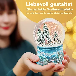 Снігова куля Сани, Різдвяна ялинка, Блакитна основа із зимовим пейзажем, з музичною скринькою, висота: 14 см, ширина: 10 см, 20102 synthetic.ua - Фото 1